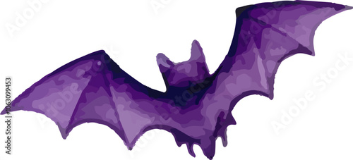 Purple Flying Bat Halloween Watercolor Illustration