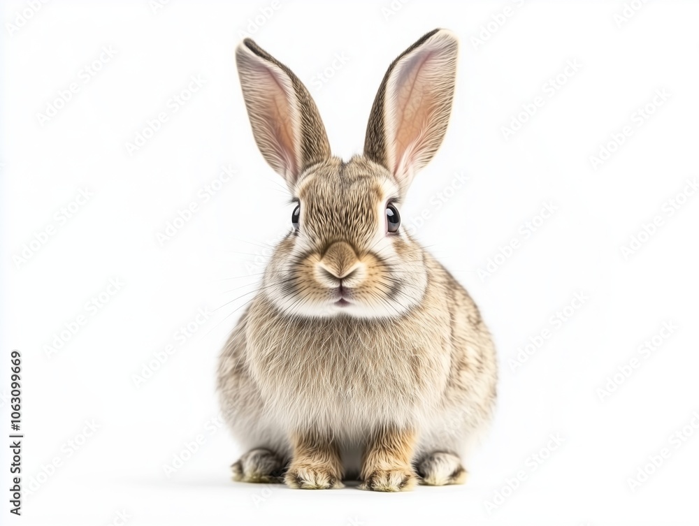 Captured in a moment of stillness, this rabbit gazes directly at the viewer. The white background enhances the focus on its delicate features and adds to the serene beauty of this wildlife portrait Captured in a moment of stillness, this rabbit gazes directly at the viewer. The white background enhances the focus on its delicate features and adds to the serene beauty of this wildlife portrait