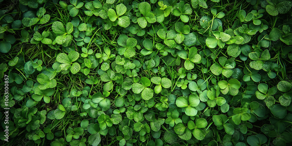 A lush green carpet of clover leaves A lush green carpet of clover leaves