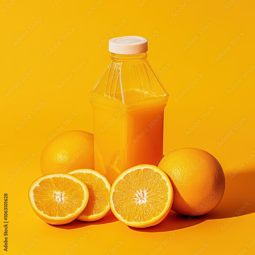 Orange Juice Bottle with Fresh Oranges Orange Juice Bottle with Fresh Oranges