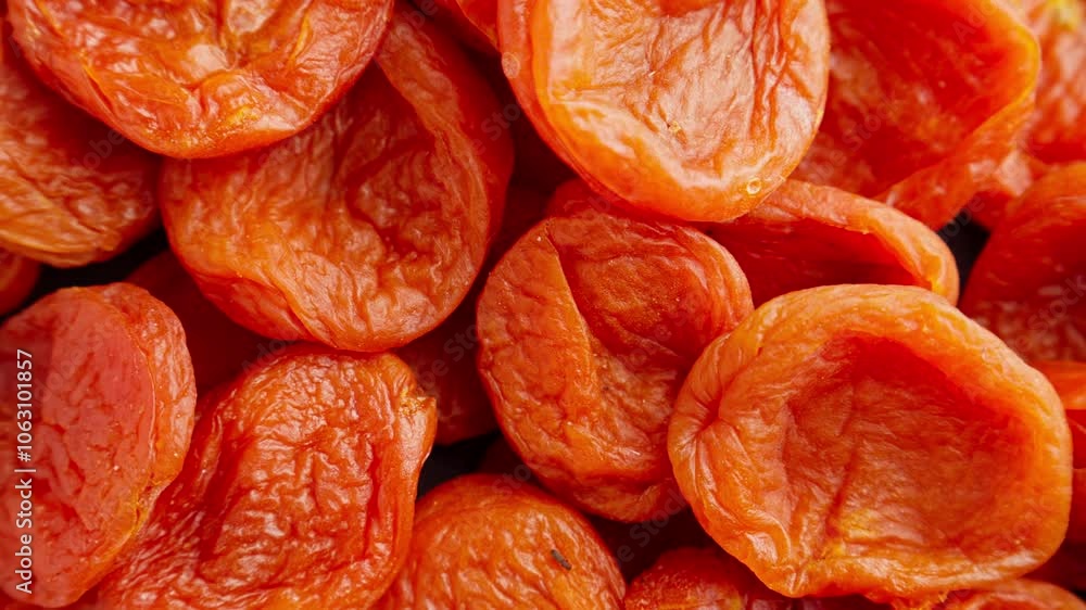 Rotating dried apricots. View from above. Healthy vegan food concept. Group of dried fruits. Rich harvest of nutrient snack. Top view. Close-up in 4K, UHD Rotating dried apricots. View from above. Healthy vegan food concept. Group of dried fruits. Rich harvest of nutrient snack. Top view. Close-up in 4K, UHD