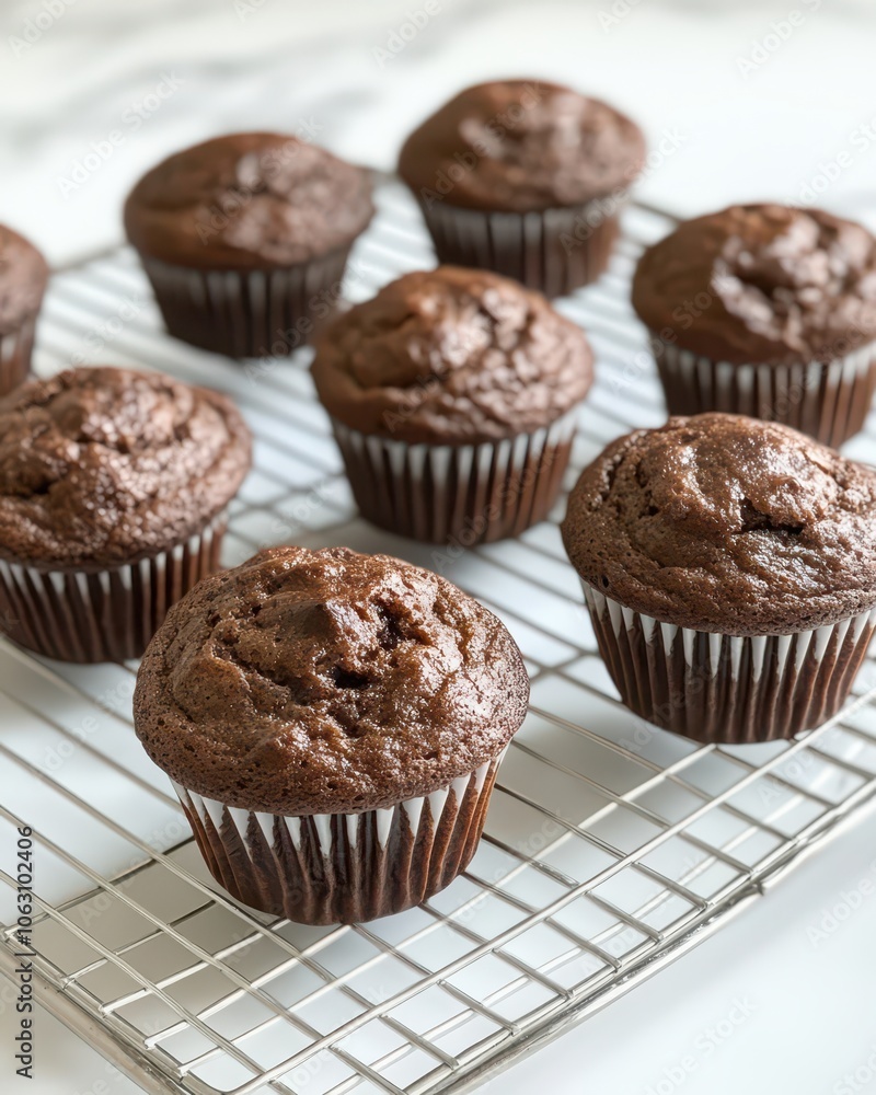 Deliciously fresh muffins cooling on a rack, ready to be enjoyed with a warm cup of coffee. Deliciously fresh muffins cooling on a rack, ready to be enjoyed with a warm cup of coffee.