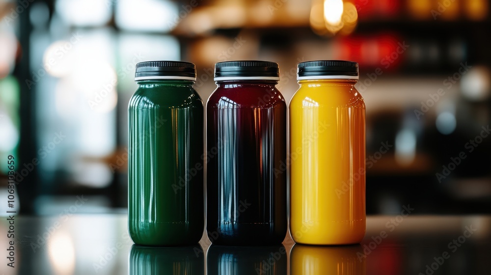 Three Glass Jars with Bright Colors Three Glass Jars with Bright Colors