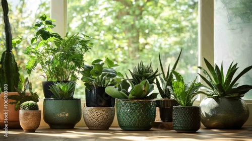 A stylish indoor garden with a variety of green plants