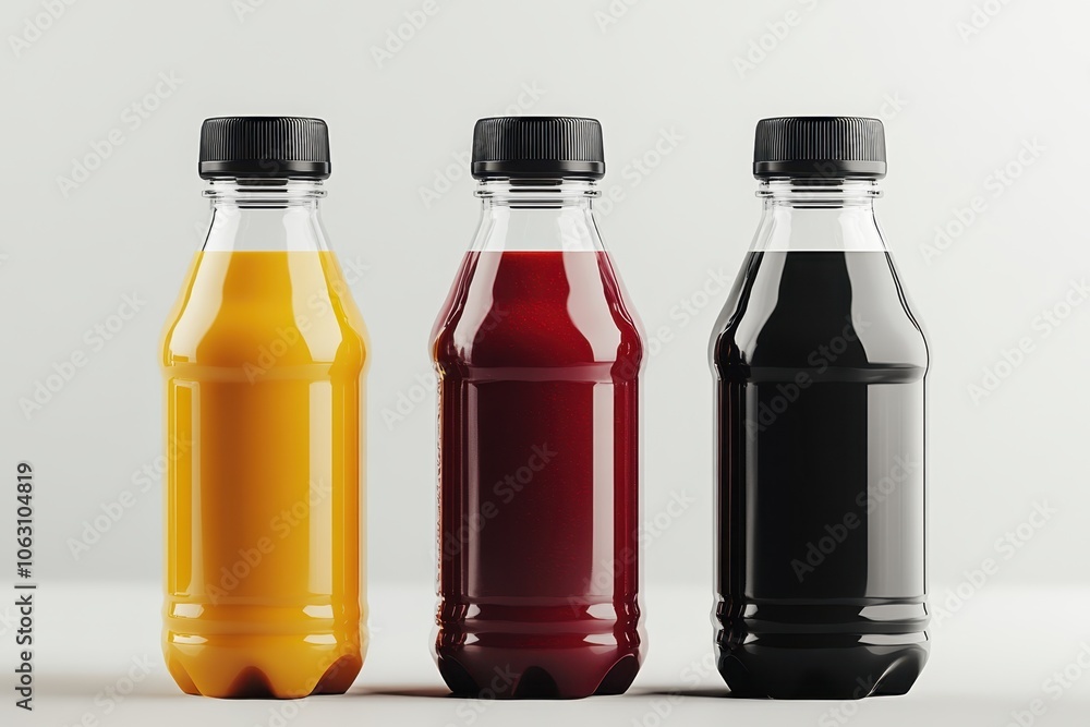 Three Juice Bottles on Display Three Juice Bottles on Display