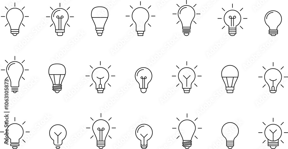 Light Bulb line icon, isolated on white background. Idea sign, solution, thinking concept. Lighting Electric lamp, electricity, shine, shiny. Flat style for graphic design, logo, web site, UI. Light Bulb line icon, isolated on white background. Idea sign, solution, thinking concept. Lighting Electric lamp, electricity, shine, shiny. Flat style for graphic design, logo, web site, UI.