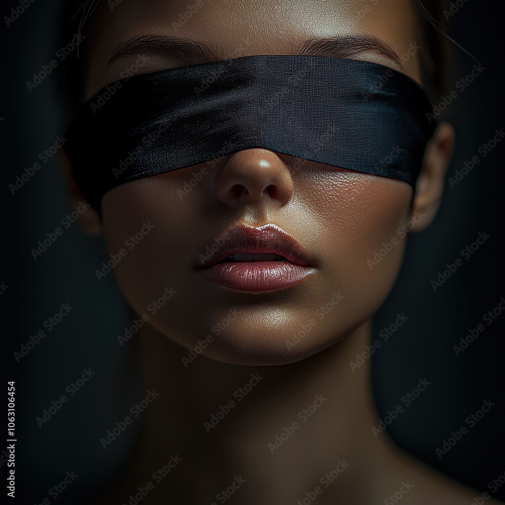 Woman Blindfolded in Moody Lighting Woman Blindfolded in Moody Lighting