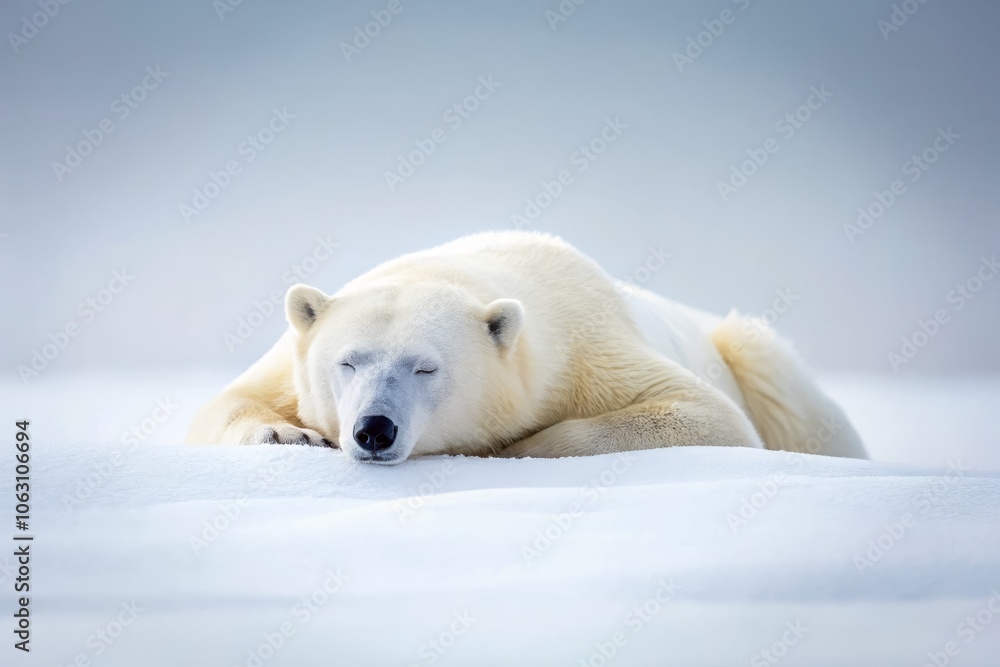 Serene Minimalist Photography of a Sleeping Polar Bear on a Snowy Landscape with Soft Natural Light and Subtle Textures, Evoking Calmness and Peaceful Wilderness Essence Serene Minimalist Photography of a Sleeping Polar Bear on a Snowy Landscape with Soft Natural Light and Subtle Textures, Evoking Calmness and Peaceful Wilderness Essence
