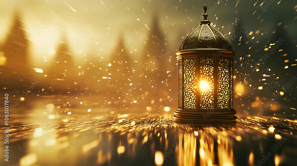 A glowing lantern surrounded by shimmering particles in a mystical atmosphere. AI Image A glowing lantern surrounded by shimmering particles in a mystical atmosphere. AI Image