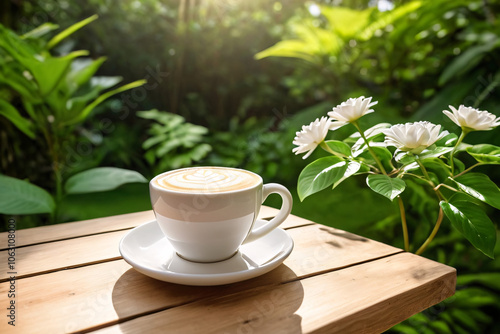 a white coffee cup mockup in different settings, backgrounds