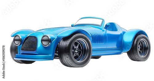 3D illustration of a blue vintage race car isolated on transparent background. photo