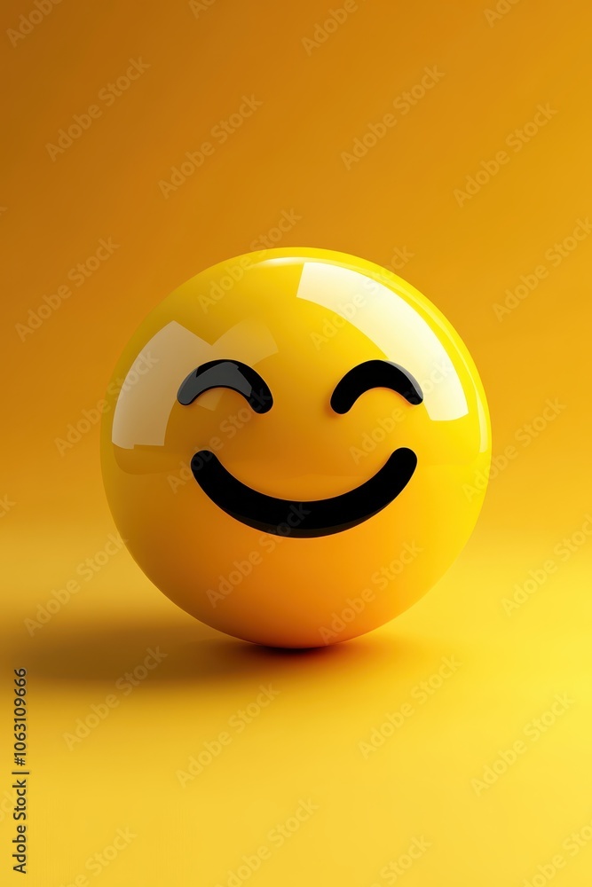 Smiling Yellow Emoji Ball on Yellow Background Smiling Yellow Emoji Ball on Yellow Background