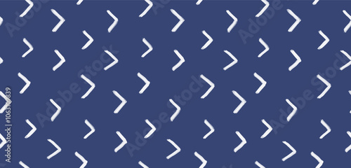 Abstract Hand Drawn Childish Vector Pattern. White Arches on a Navy Blue Background. Modern Irregular Geometric Seamless Pattern with White Checkmarks on a Dark Blue Background. Abstract Waves Print.