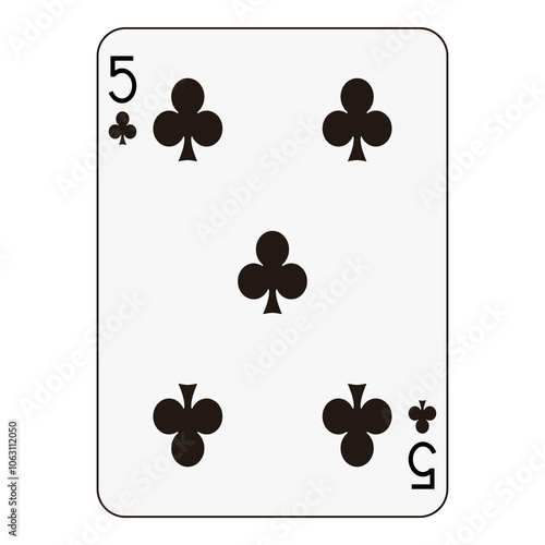 Five of Clubs Playing Card - Classic Card Game Design
