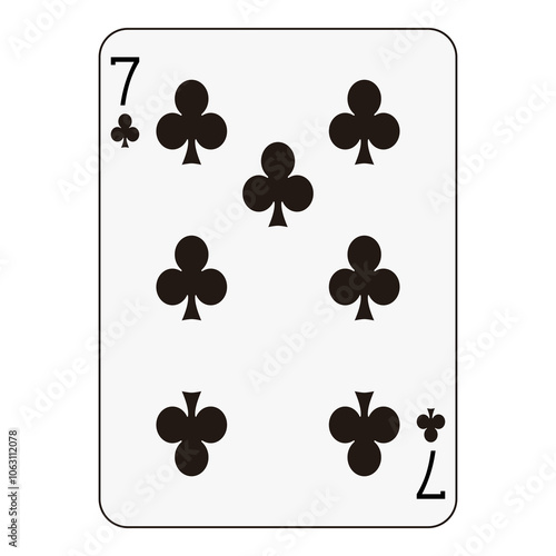 Seven of clubs playing card, traditional black club symbols in a clean arrangement.
