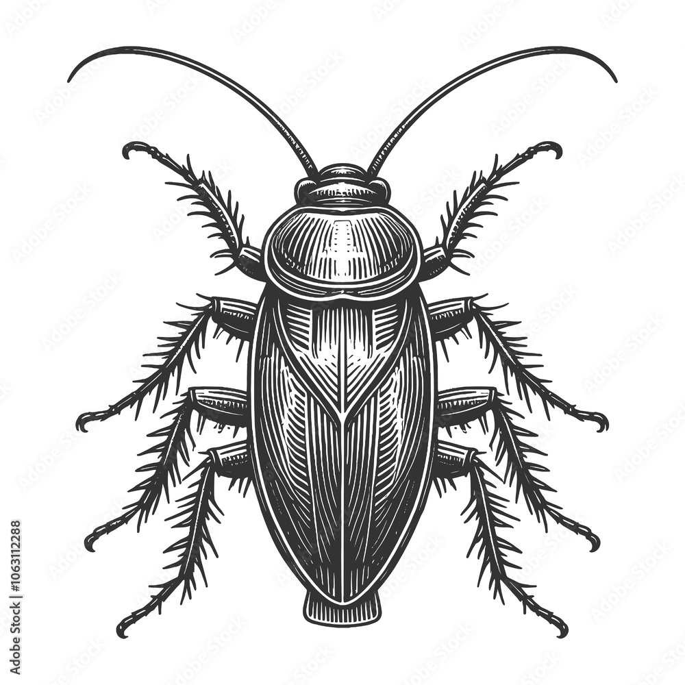 cockroach, showcasing its anatomy with precise detail, in a vintage engraving style sketch engraving generative ai raster illustration. Scratch board imitation. Black and white image. cockroach, showcasing its anatomy with precise detail, in a vintage engraving style sketch engraving generative ai raster illustration. Scratch board imitation. Black and white image.