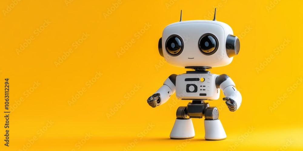 Cute robot on yellow background Cute robot on yellow background