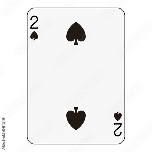 Two of spades playing card, minimalist black spade symbols on white background.
