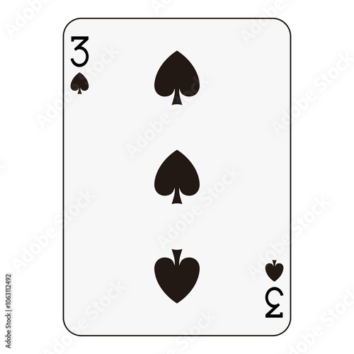 Three of spades playing card, simple black spades on a clean white card.
