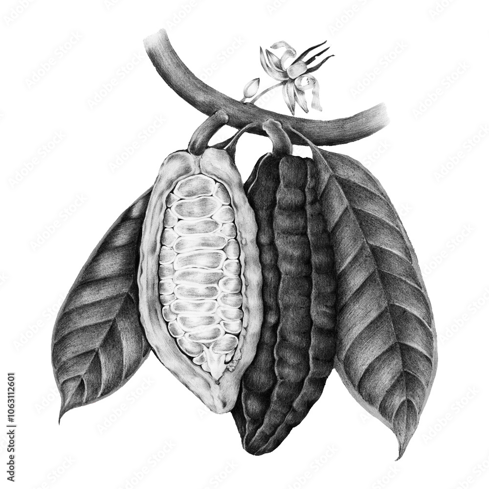Fototapeta premium Cacao fruit sketch png sticker, transparent background