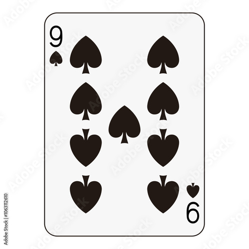 Nine of Spades Playing Card - Traditional Card Game Design
