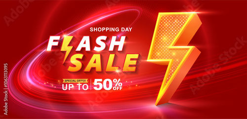 Flash sale banner with sparkling neon lights. Vector illustration for shopping day promotion, online shopping, special Offer coupon, voucher, banner template, websites, social media advertising.