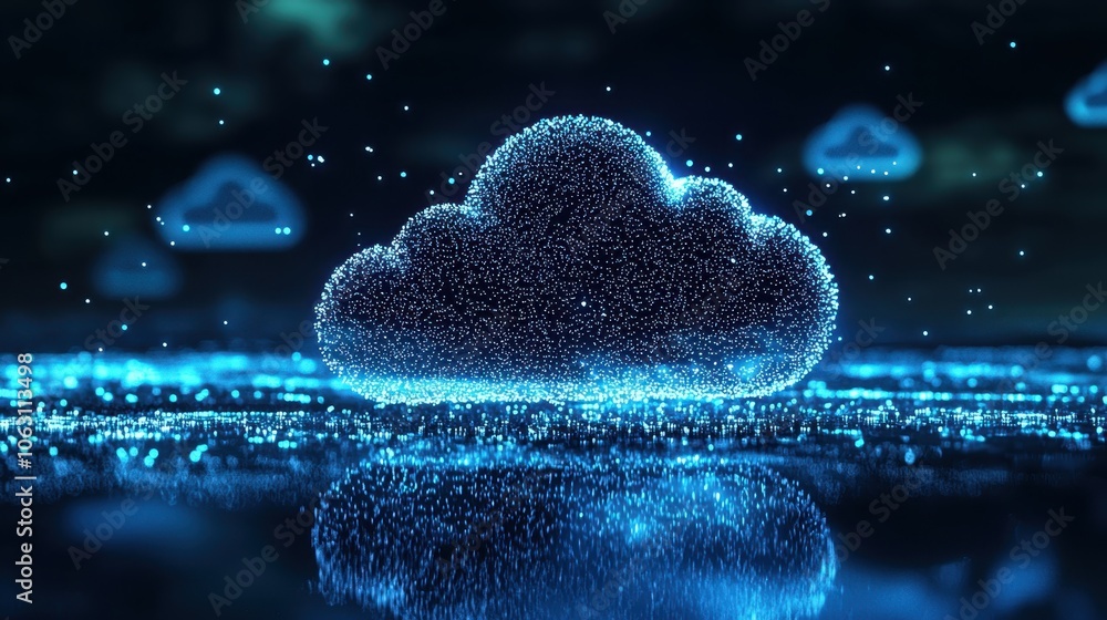 Digital cloud symbol with glowing particles Digital cloud symbol with glowing particles