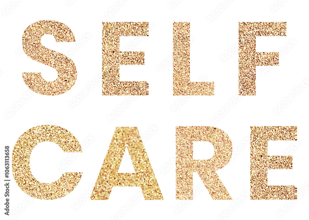 Glittery self care typography design element Glittery self care typography design element