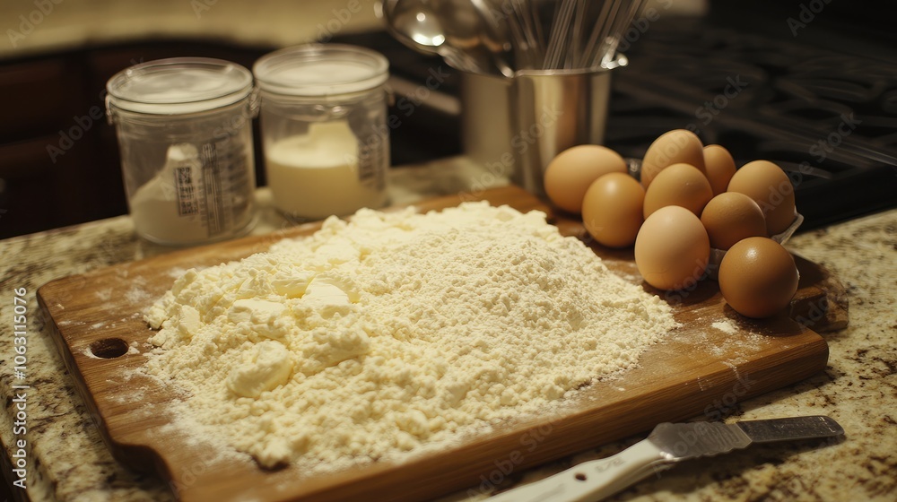Ingredients for Baking on Kitchen Countertop Ingredients for Baking on Kitchen Countertop