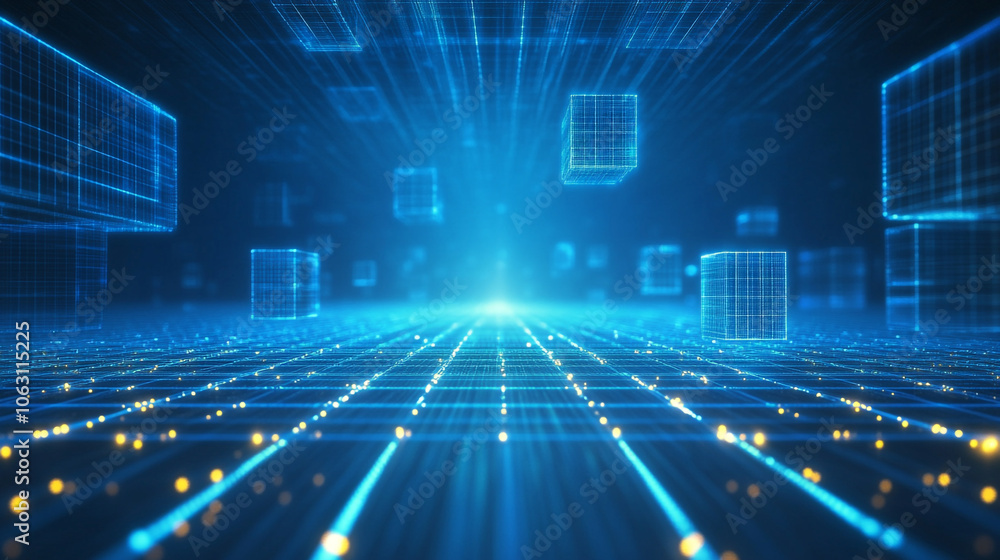 Digital Technology background of data and network, A captivating digital landscape featuring a glowing grid under a cosmic starry sky. Digital Technology background of data and network, A captivating digital landscape featuring a glowing grid under a cosmic starry sky.