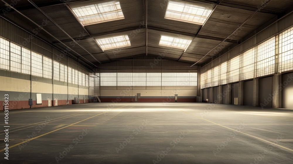 Empty Warehouse with Sunlit Windows Empty Warehouse with Sunlit Windows