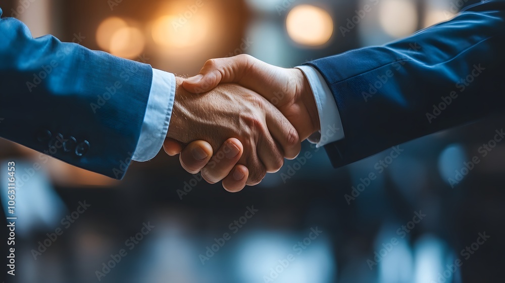 Businessmen shaking hands in an office close-up view