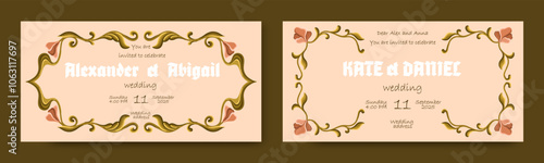 Art Nouveau floral templates. Wedding invitations. Vector.