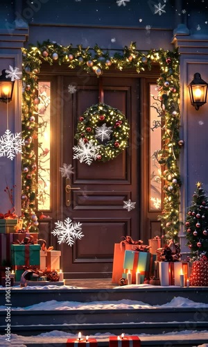 Wallpaper Mural Christmas door filled with gifts Torontodigital.ca