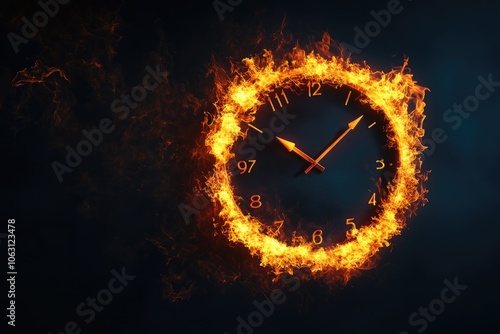 Clock Face Engulfed in Flaming Ring