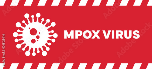 Monkeypox virus cells outbreak wide medical banner. Monkey pox virus cells on red science background. Monkeypox microbiological wide background