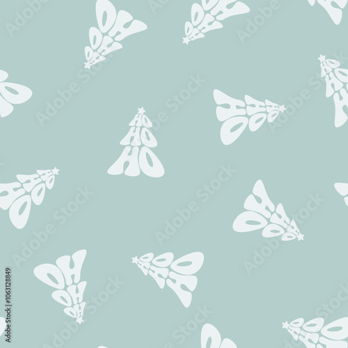 Seamless Christmas trees, HO-HO-HO, pine trees, conifers, toys, garlands, snow, star, snowflake, new year. Vector