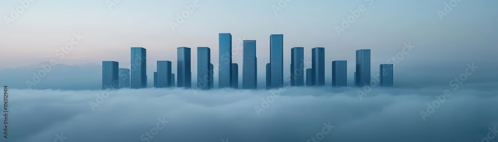 Fototapeta premium Surreal image of wind turbines floating in a cloud-filled sky, symbolizing clean, renewable energy innovation