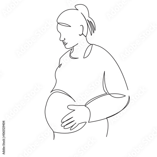 One continuous single drawing line art doodle pregnancy, woman, pregnant, love, mother. Isolated flat illustration hand draw contour on a white background
