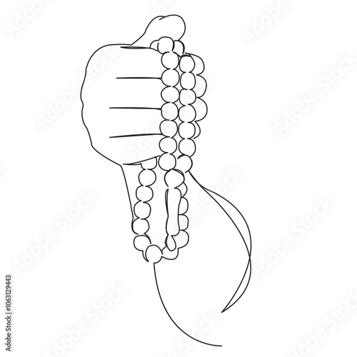 One continuous single drawing line art doodle hand, religion, rosary, faith, religious. Isolated flat illustration hand draw contour on a white background
