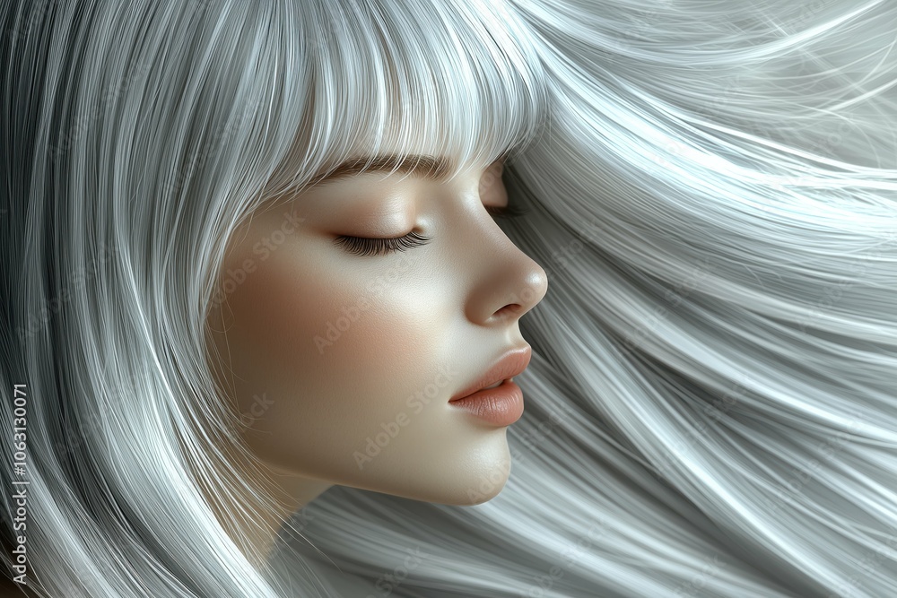 Digital portrait of woman with flowing silver-grey hair Digital portrait of woman with flowing silver-grey hair