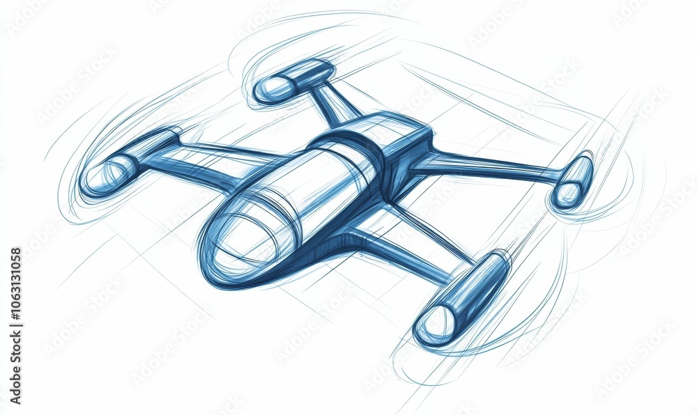 Sketch of a futuristic drone with propellers. Sketch of a futuristic drone with propellers.