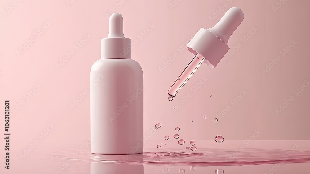 Pink dropper bottle with droplets Pink dropper bottle with droplets