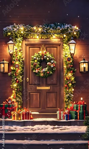 Christmas door filled with gifts