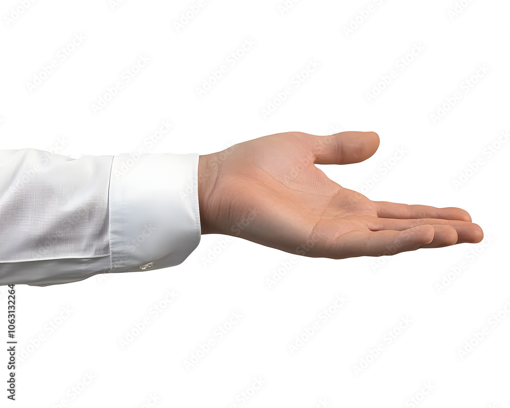 A hand in a white shirt holds something on transparent background A hand in a white shirt holds something on transparent background