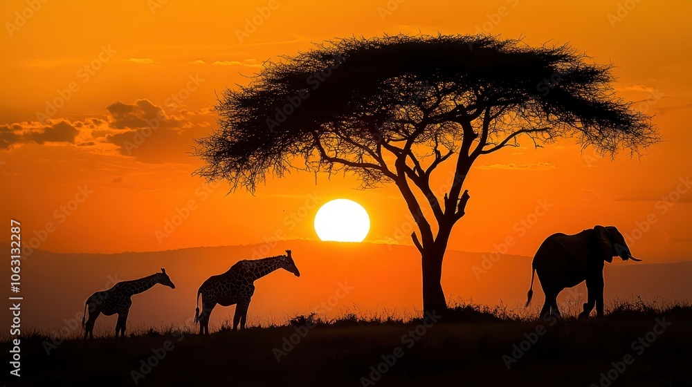 African safari animals at sunset African safari animals at sunset