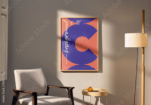 Mockup Of Customized Vertical Framed Poster On Wall