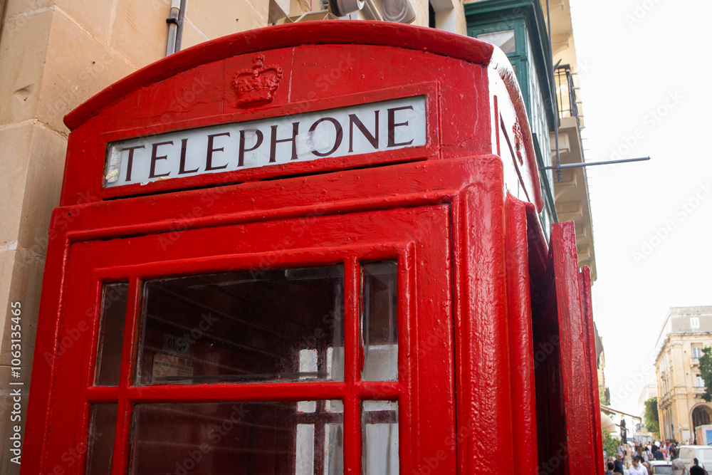 London style red telephone booth in Valletta city center, Malta London style red telephone booth in Valletta city center, Malta
