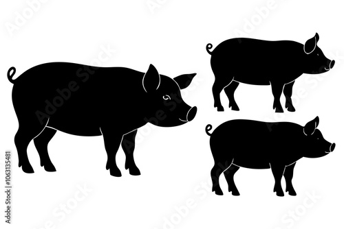 pig silhouette set on white background.