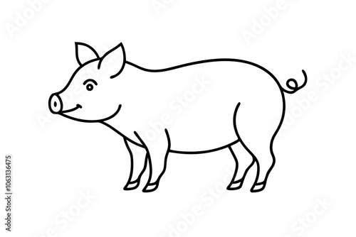 Simple Pig line art icon on white background.